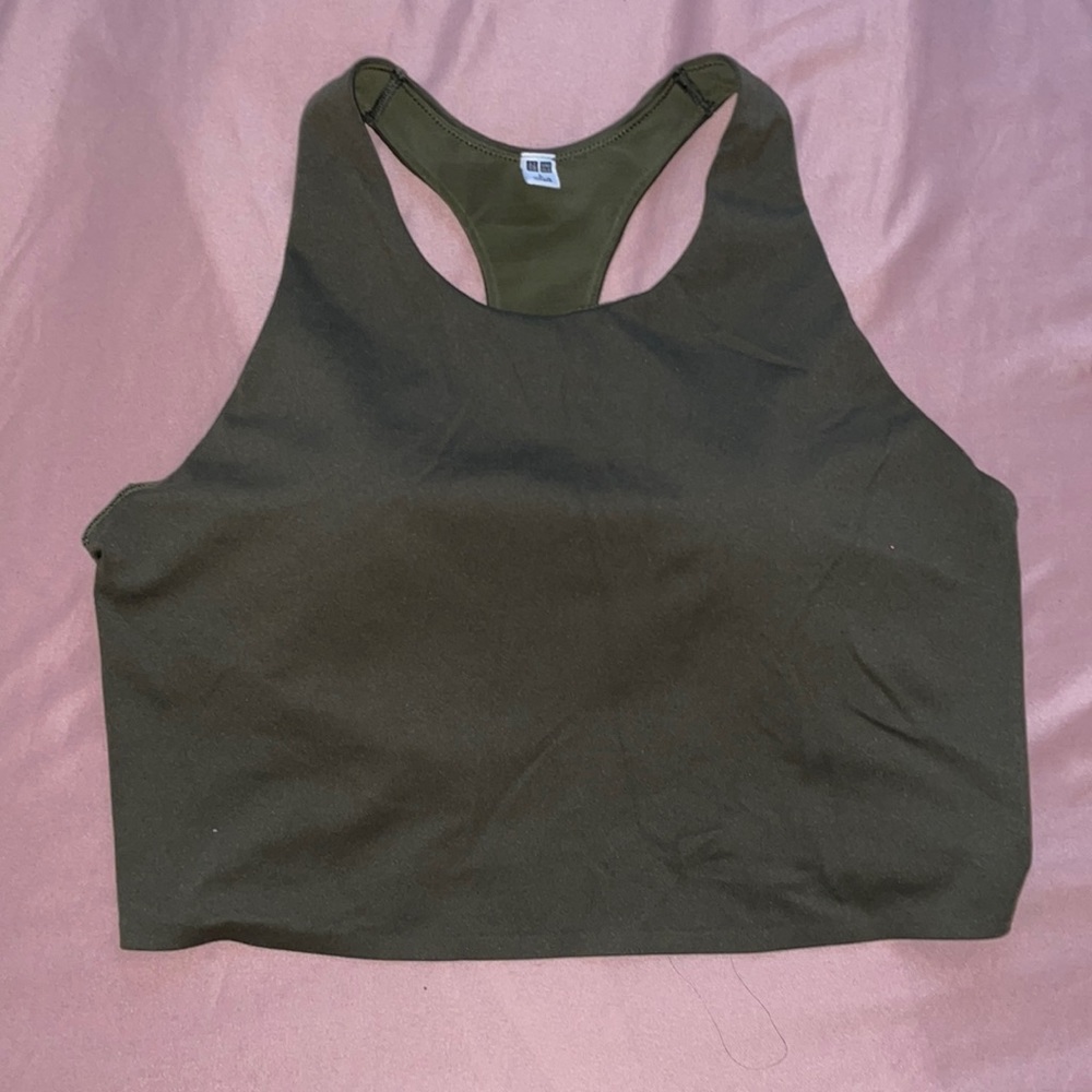 Uniqlo built in bra olive green top